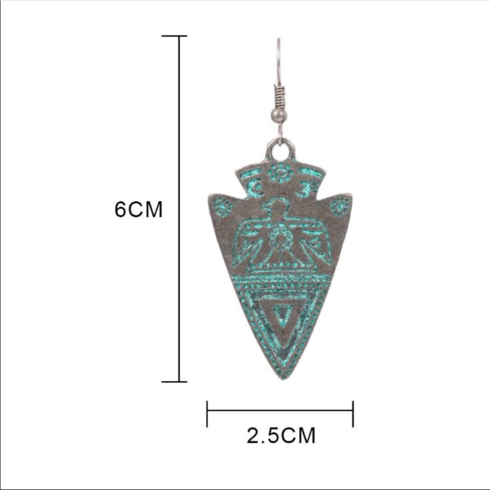 Indian Style Turquoise Arrowhead Tribal Earrings - Picture 2 of 6